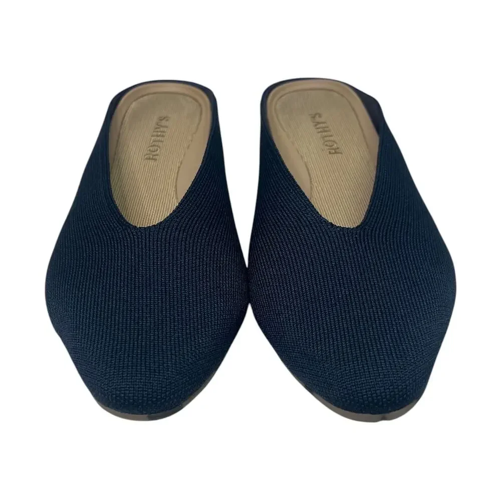 Rothys The Point Shoe Womens 7.5 Navy Knit Pointed Toe Mule Flats Washable Chic